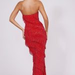 Embellished Strapless Ruffle Maxi Dress in Fire Red - Image 2