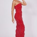 Embellished Strapless Ruffle Maxi Dress in Fire Red - Image 3