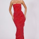 Embellished Strapless Ruffle Maxi Dress in Fire Red - Image 7
