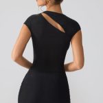 Mesh Cap Sleeve Cut Out Mini Dress in Black - Image 2