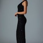Embellished Asymmetric Cut-Out Gown in Black - Image 8