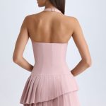 Asymmetric Layered Halterneck Mini Dress in Pink Mauve - Image 3