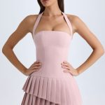 Asymmetric Layered Halterneck Mini Dress in Pink Mauve - Image 6