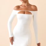 Modal Cut-Out Off-Shoulder A-Line Mini Dress in White