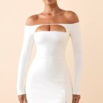 Modal Cut-Out Off-Shoulder A-Line Mini Dress in White - Image 5