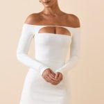 Modal Cut-Out Off-Shoulder A-Line Mini Dress in White - Image 6
