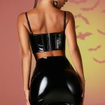 Vinyl Curved Hem Mini Skirt in Black - Image 3