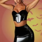 Vinyl Curved Hem Mini Skirt in Black - Image 8