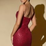 Embellished Sweetheart-Neck Mini Dress in Red - Image 2