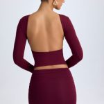 Modal High-Neck Open-Back Top in Wine Red - Image 2