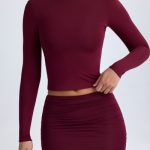 Modal High-Neck Open-Back Top in Wine Red - Image 4