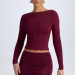 Modal High-Neck Open-Back Top in Wine Red - Image 5