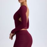 Modal High-Neck Open-Back Top in Wine Red - Image 6
