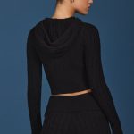Cable-Knit Zip-Up Hoodie in Black - Image 2