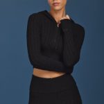 Cable-Knit Zip-Up Hoodie in Black - Image 6
