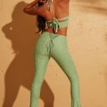 Lace Up Back Petite Trousers in Green