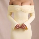 Modal-Cashmere Blend Off-Shoulder Ruched Mini Dress in Butter Yellow - Image 2