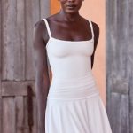 Lace-Trim Ruched Mini Dress in White - Image 7
