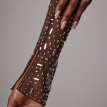 Sheer Embellished Long Sleeve A-Line Mini Dress in Deep Cocoa - Image 6