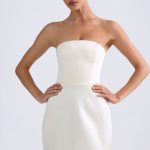 Bandeau Structured Tulip Mini Dress in Ivory - Image 2