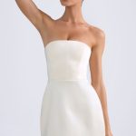 Bandeau Structured Tulip Mini Dress in Ivory - Image 3