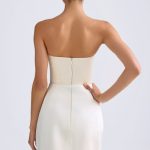 Bandeau Structured Tulip Mini Dress in Ivory - Image 4