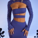 Embellished Long Sleeve Cut Out Mini Dress in Dark Blue - Image 5