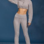 Cable-Knit Flared Trousers in Grey Marl
