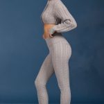 Cable-Knit Flared Trousers in Grey Marl - Image 3