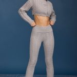 Cable-Knit Flared Trousers in Grey Marl - Image 5