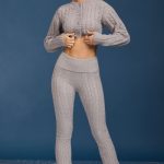 Cable-Knit Flared Trousers in Grey Marl - Image 7
