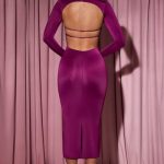 Cowl-Neck Long-Sleeve Midaxi Dress in Plum - Image 2