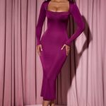Cowl-Neck Long-Sleeve Midaxi Dress in Plum - Image 5