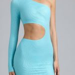 Metallic Cut-Out One-Shoulder Mini Dress in Ice Blue - Image 5