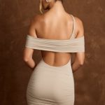 Off-Shoulder Draped Mini Dress in Light Grey - Image 2