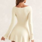 Square Neck Long Sleeve Mini Dress in Ivory - Image 2