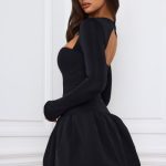 Long-Sleeve Bubble Hem Mini Dress in Black - Image 3
