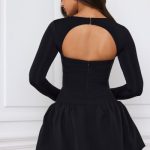 Long-Sleeve Bubble Hem Mini Dress in Black - Image 4