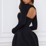 Long-Sleeve Bubble Hem Mini Dress in Black - Image 5