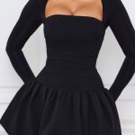 Long-Sleeve Bubble Hem Mini Dress in Black - Image 9