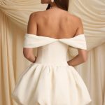 Off-Shoulder Layered Bubble Hem Corset Mini Dress in Ivory - Image 3