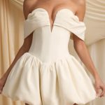 Off-Shoulder Layered Bubble Hem Corset Mini Dress in Ivory - Image 5