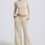 Low-Rise Wide-Leg Joggers in Bone - Image 5