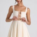 Tie-Detail A-Line Micro Mini Dress in Ivory