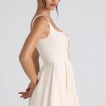 Tie-Detail A-Line Micro Mini Dress in Ivory - Image 3