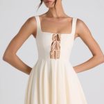 Tie-Detail A-Line Micro Mini Dress in Ivory - Image 5