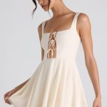 Tie-Detail A-Line Micro Mini Dress in Ivory - Image 6