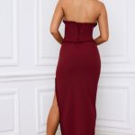 Halterneck Lace-Up Corset Maxi Dress in Berry Red - Image 2