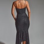 Embellished Cut-Out Asymmetric Midaxi Dress in Black - Image 2