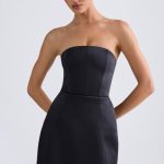 Bandeau Structured Tulip Mini Dress in Black